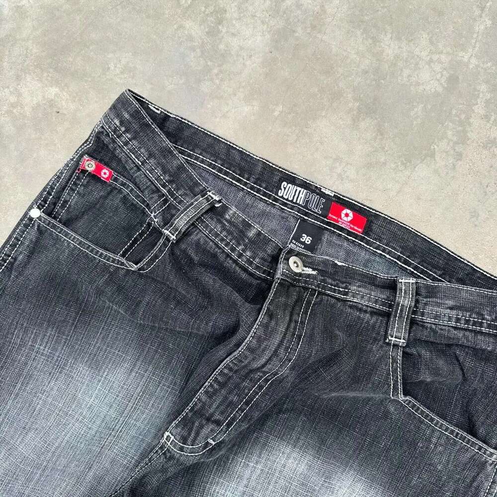 American Trend Retro Washed Black Hip-Hop Baggy Jeans Men's Y2K New Haruku Punk Gothic Couple Casual Wide Pants Streetwear