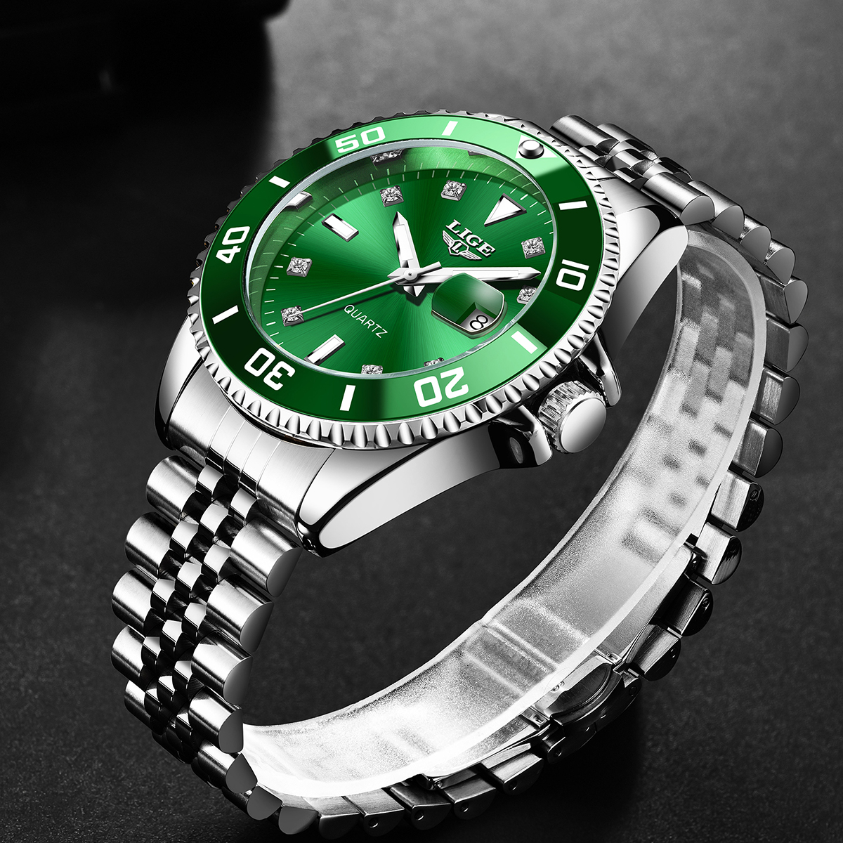 LIGE Fashion Business Quartz Watch Men's Watch Waterproof Calendar Luminous Steel Strip Watch