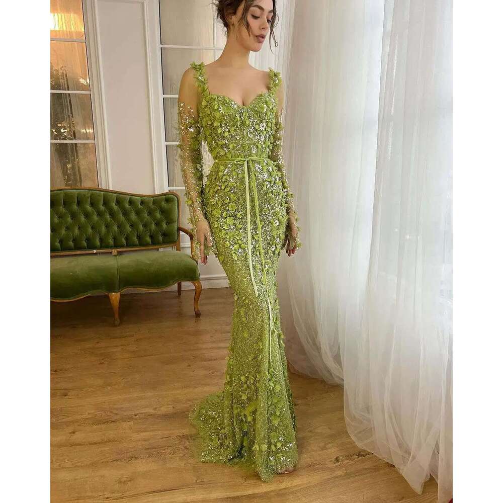 Vibrant-sequins Strapless Dresses, Long Sleeve, Ball Gown, evening Party Dress, Custom, Appliques, Mermaid