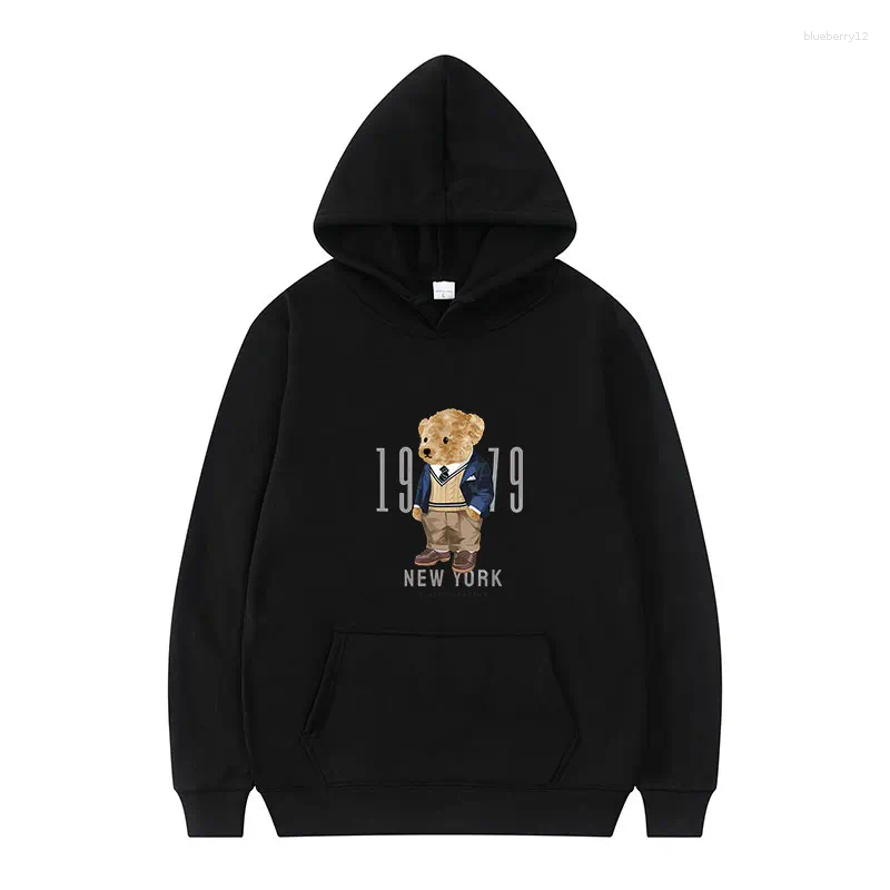 Stylish Hoodie Men Autumn Winter Teddy Bear Print Velvet Hoodie Mens Fashion Hoodies u0026 Strtwear Trendy Hooded Sportswear L2510183TFF