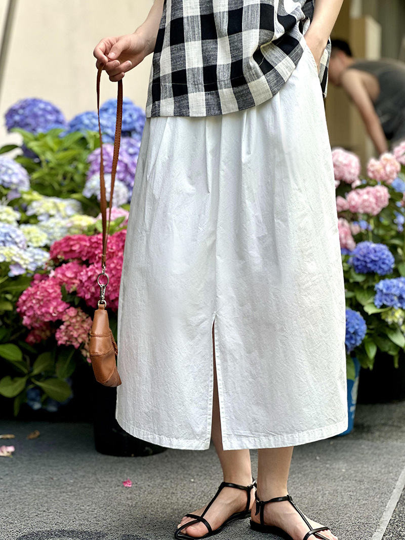 F6700 Juzhi 2024 summer new French three-dimensional tailoring medium-length cotton versatile fashion elastic waist skirt