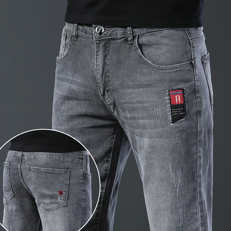 Fashion Jeans Men Korean Style Straight Grey Middle Waist Pants Male Casual Denim Trousers 250116