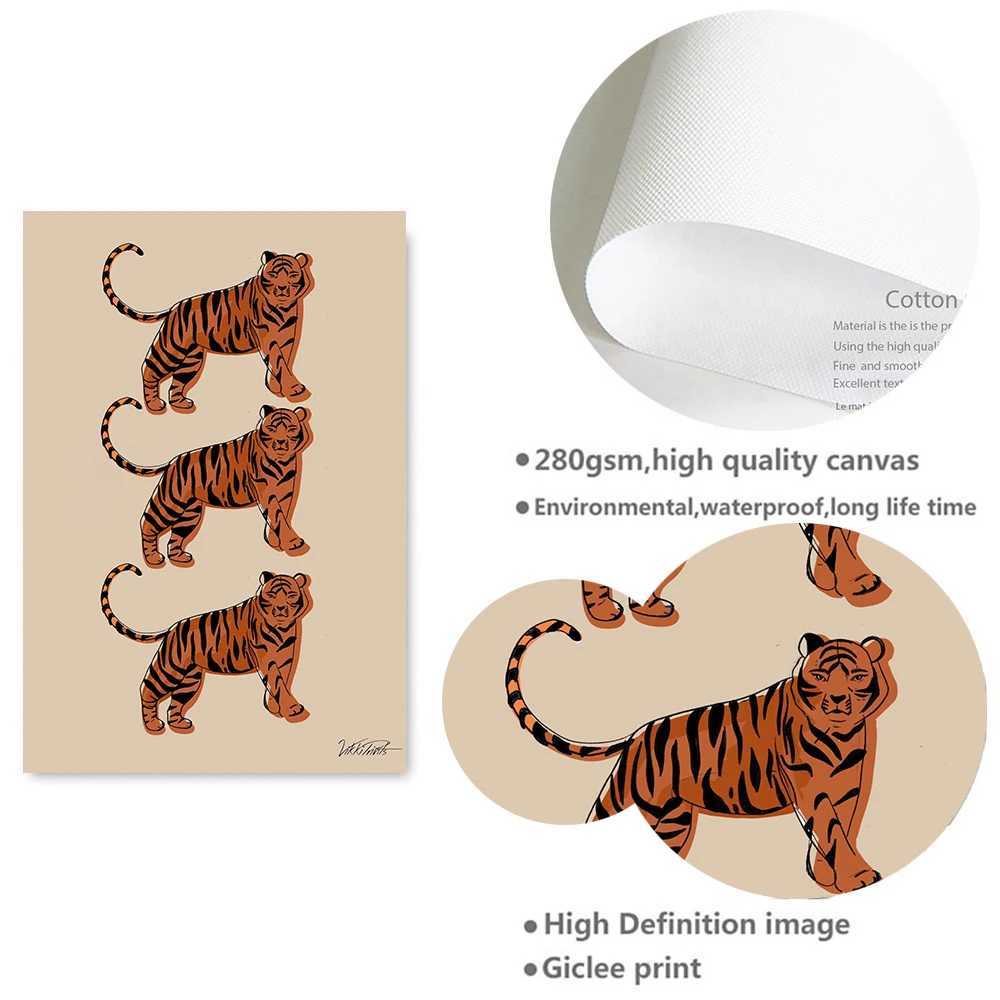 Tiger Cartoon Animal Canvas Posters Pink Blue Yellow Wild Leopard Painting Wall Art Print Pictures For Kid Room Home DecorC250122