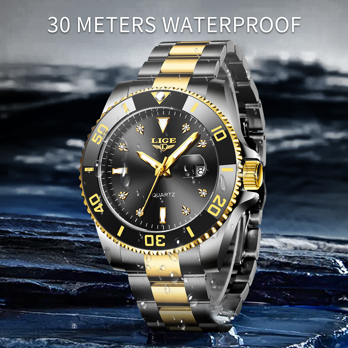 LIGE Simple and Fashionable Men's Quartz Watch Business Stainless Steel Strap Men's Watch Multi functional Waterproof Calendar Night Light W