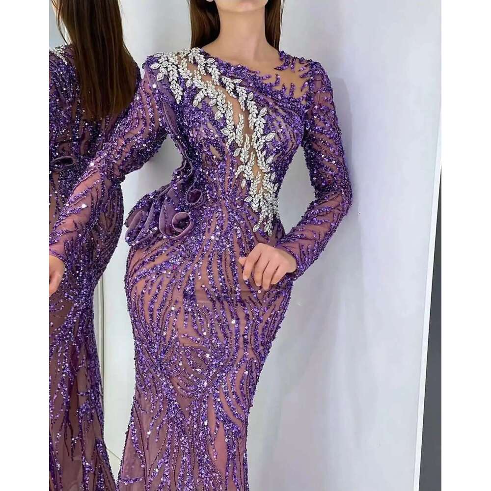 Mermaid Evening Dresses Sequins Appliques Long Sleeves Bright Prom Custom Party Dress 6660311