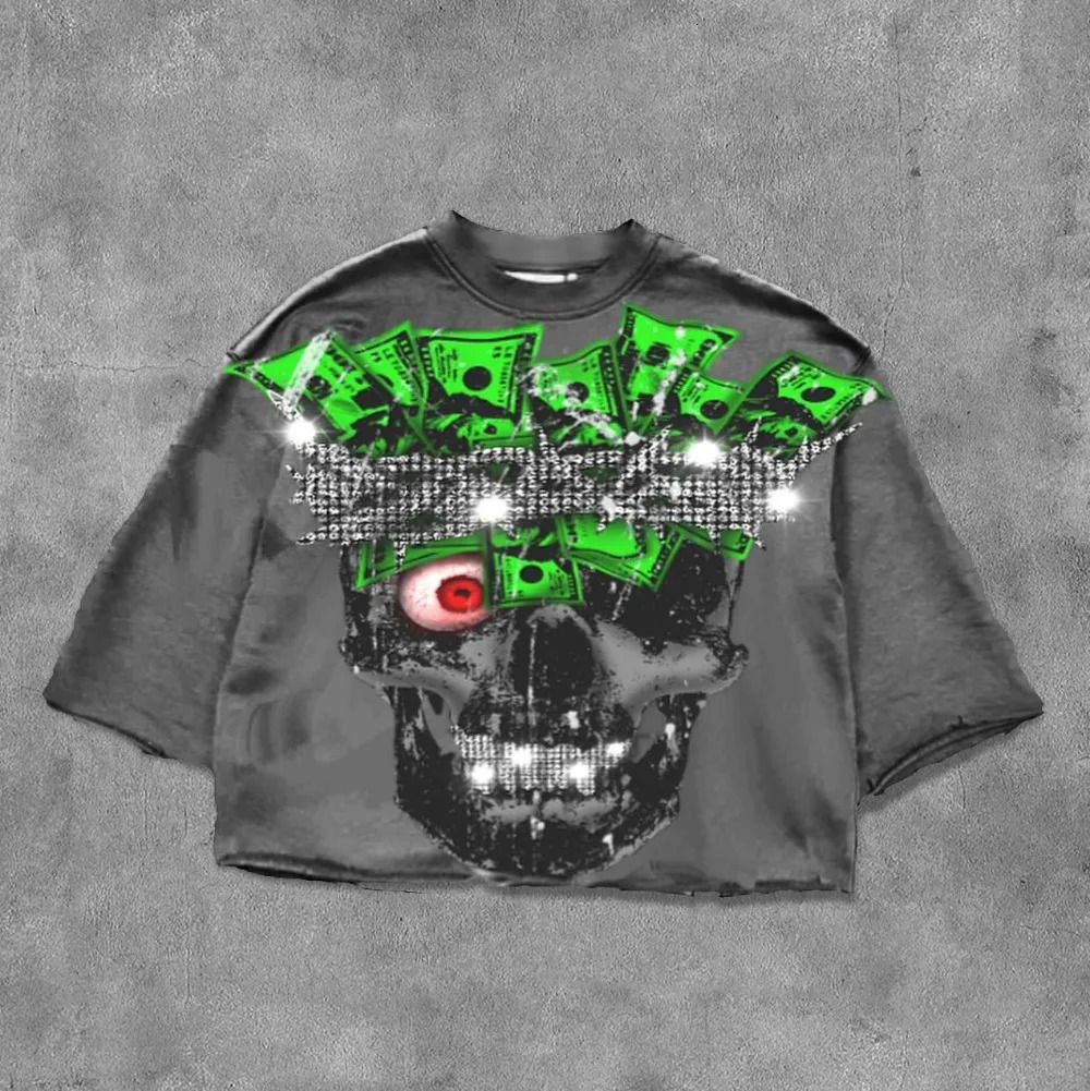 Street T-shirt Y2K Top Rock Hip Hop Graphic Print Oversized T-shirt Mens and Womens Crew Neck Cotton Short-sleeved Top Clothes 250120