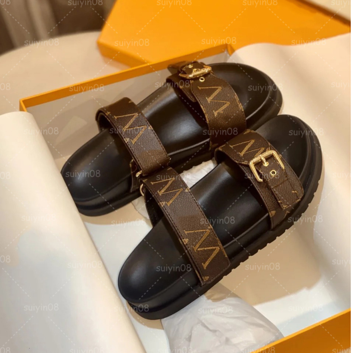 Luxury Genuine Leather sandal Slipper Casual Shoe summer beach gladiator Mules hasp New womans Flat Slide Designer Sliders platform sandale size 35-45 001