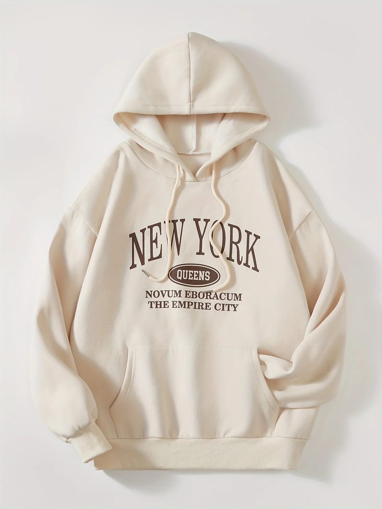 Womens Chic Letter Print Hoodie Relaxed Fit Adjustable Drawstring Soft Comfort Trendy Casual Streetwear for Everyday Style 250121