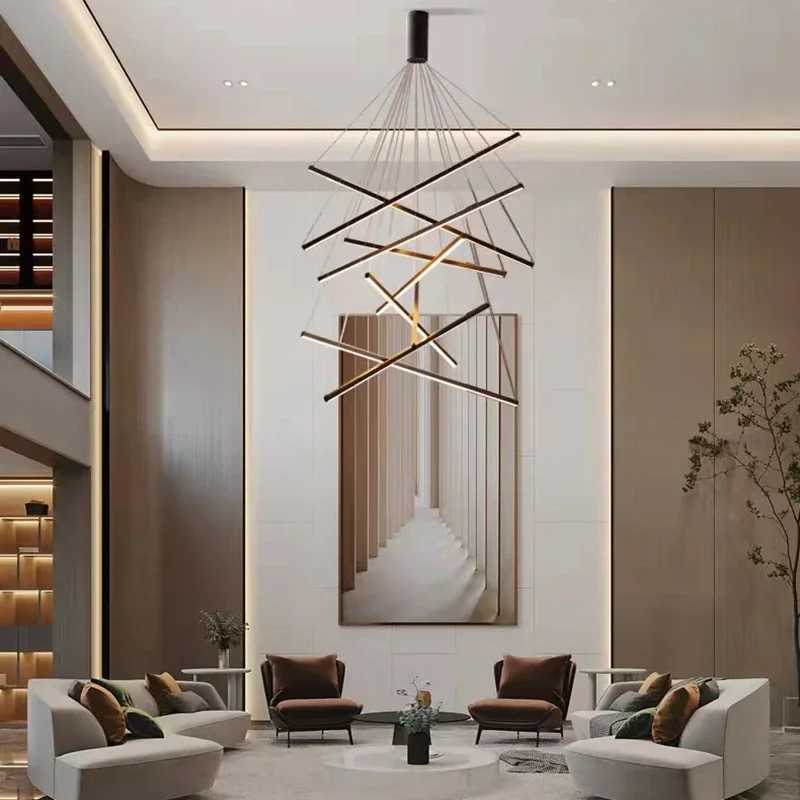 Modern Stair LED Ceiling Chandelier Duplex Building Highrise Living Room Hall Long Hanging Lamp Aluminum Indoor Lighting Fixture Z250120
