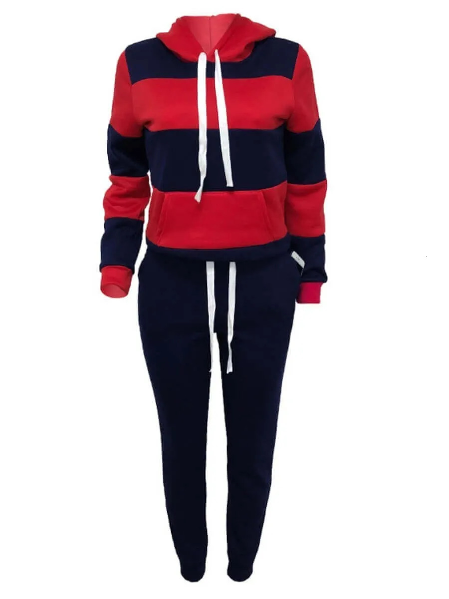 LW Plus Size Autumn Winter Women Hoodie Pants Set Drawstring Tracksuit Striped Printed Hooded Long Sleeve Warm Sweatsuits Outfit 250122
