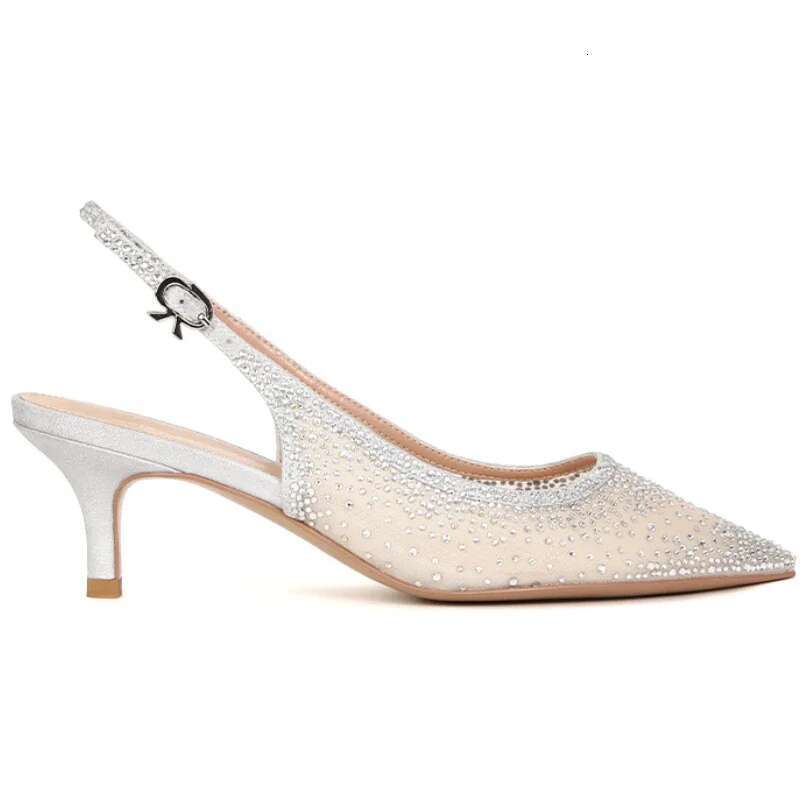 Pointed Toe Mesh Rhies Muller Pumps Female Designer After Empty High-heeled Sandals for Women Wedding Dress Shoes