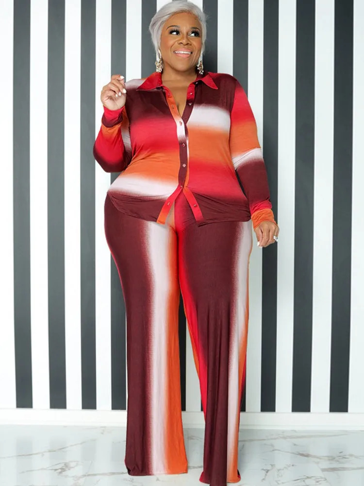 2 Pieces Set Sexy Plus Size Spring Autumn Fashion Women Female Tops Long Sleeve Shirt And Pants Suit Matching Outfit 250122