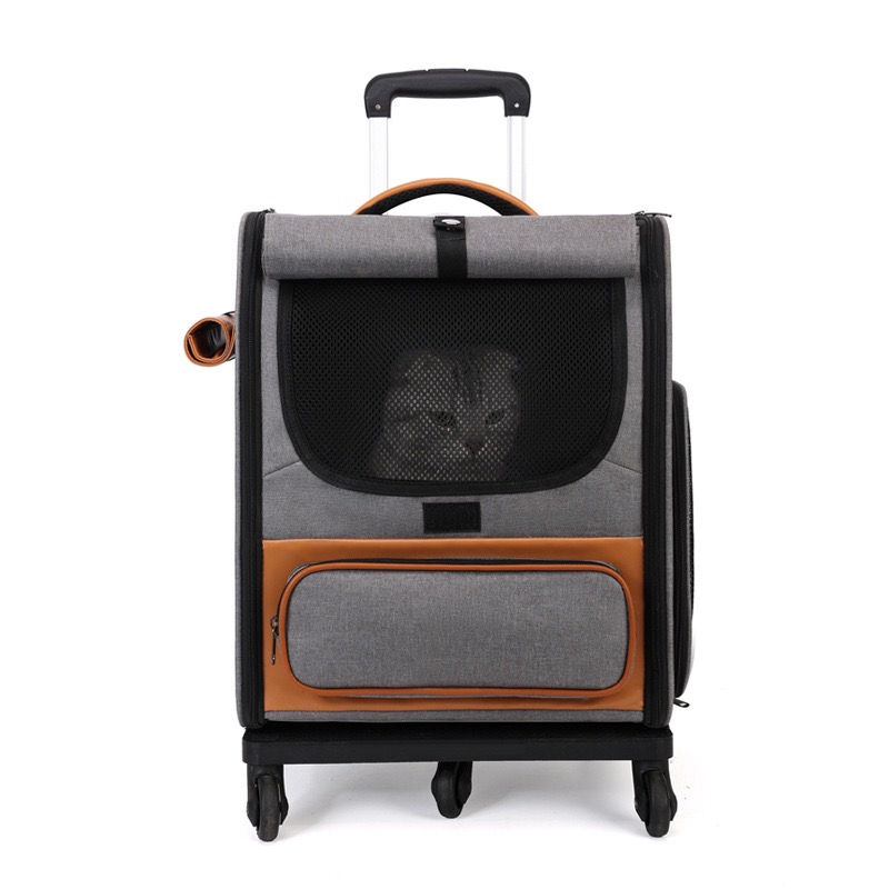 Gardner Pet Cat Carrier with Wheels and Litter Box, Rolling Soft Carrier with Breathable Mesh Windows and Locking Zippers for Long Distance Car Travel