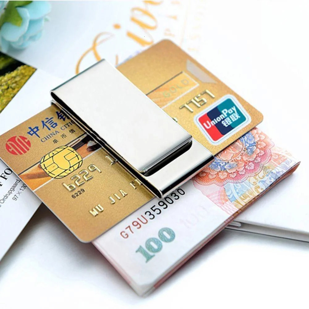 Silver Money Clip Mens Stainless Steel Cash Holder Male Mini Purse Metal Bill Clamp Slim Pocket ID Credit Card Folder 250114