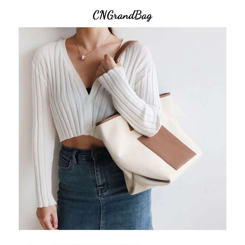 Fashion Women Customized Tote With Leather Trim Ladies Big Canvas Shoulder Casual Shopping Bag