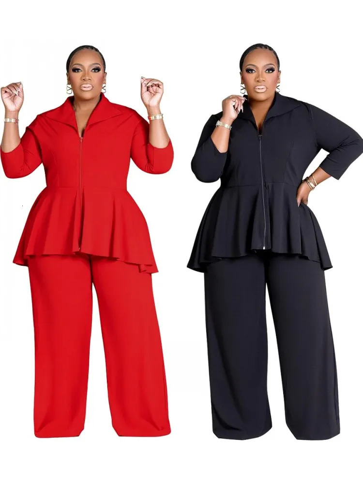 2 Piece Women Sets 2025 Arrival Plus Size Summer Spring Matching Black Top And Pants Suits Outfits Oversized Clothing 250122