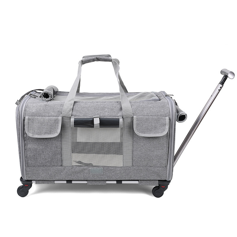 Collapsible Extra Large Cat Carrier with Wheels and Litter Box, Rolling Soft Carrier with Breathable Mesh Windows and Locking Zippers for Long Distanc