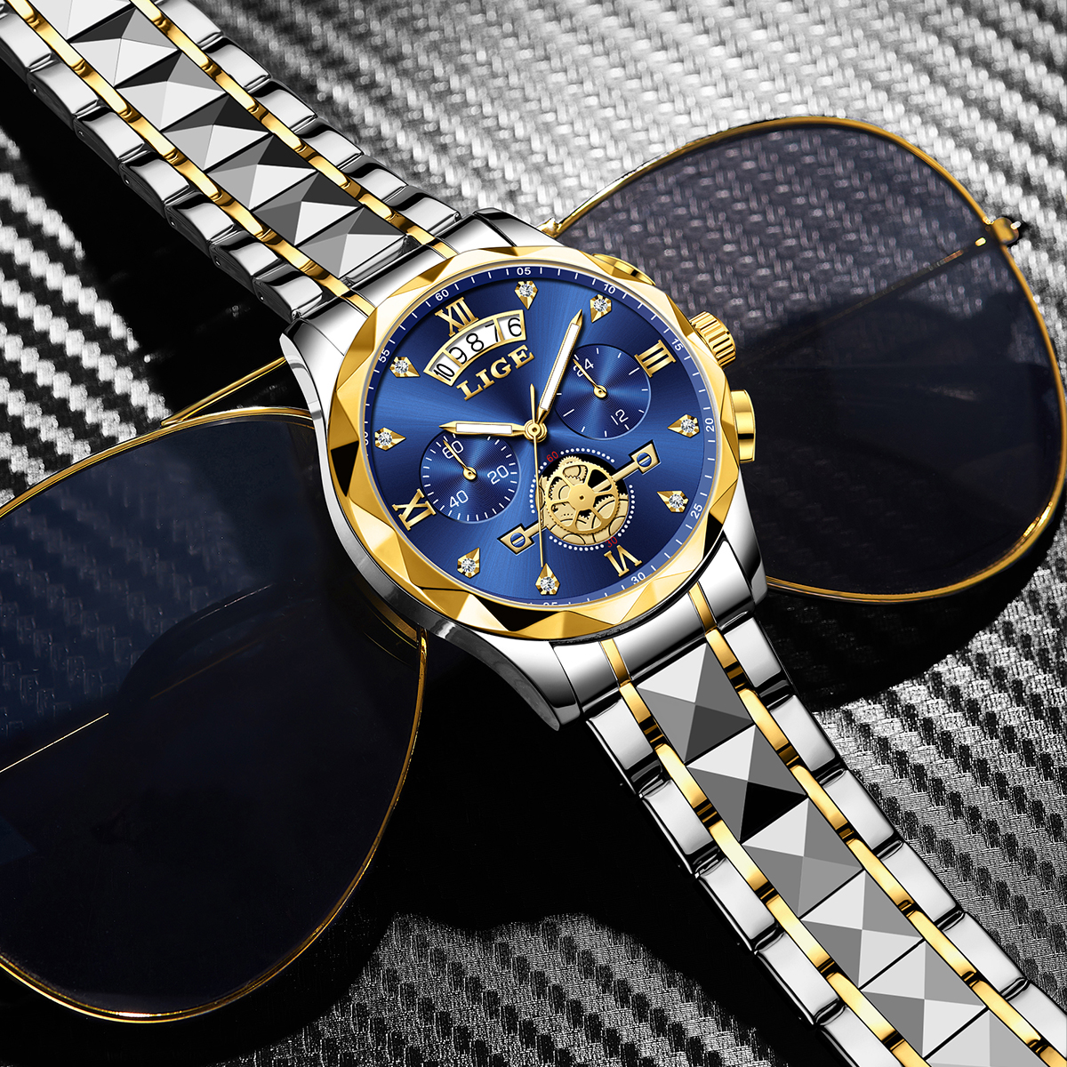 Lige Men's Fashion Business Watch Multi functional Waterproof Calendar Luminous Quartz Watch