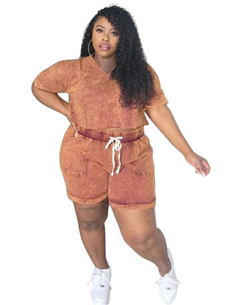 Wmstar Plus size twopiece womens shorts set solid casual top and pants matching wholesale jump 250122