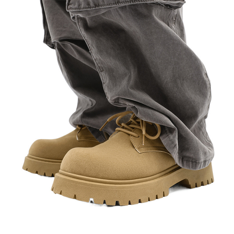 Derby 2024 new autumn low top Martin boots men's retro workwear thick sole height increasing breathable suede leather shoes