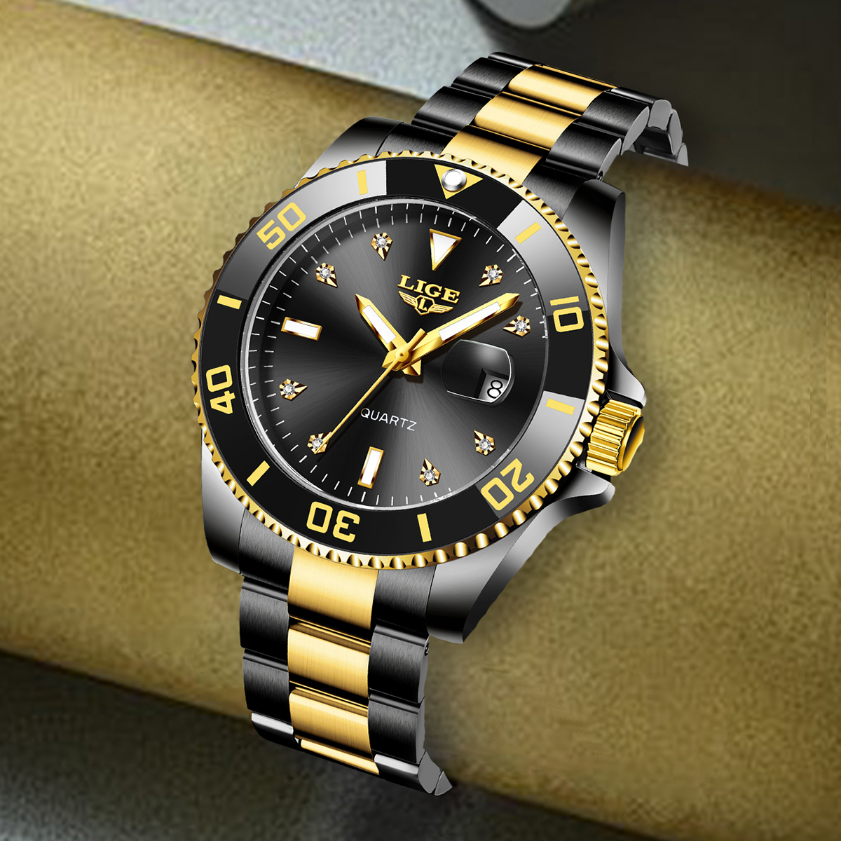 LIGE Simple and Fashionable Men's Quartz Watch Business Stainless Steel Strap Men's Watch Multi functional Waterproof Calendar Night Light W
