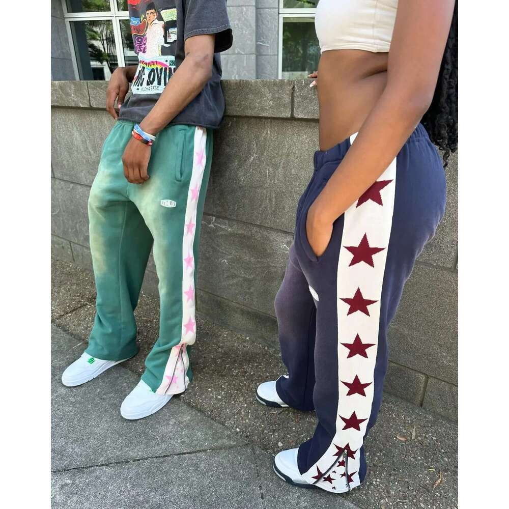 American Retro Fashion Side Striped Star Trouser Leg Zipper Cotton Trousers Women's Y2K New Haruku Hip Hop Goth Casual Pants