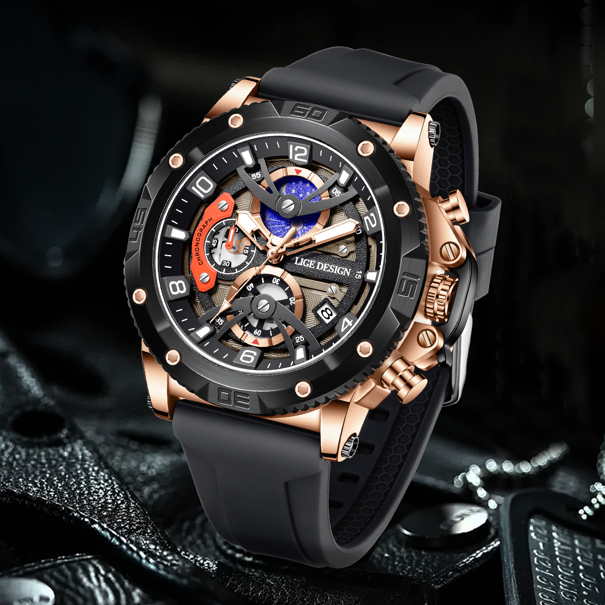 Lige's new sports watch, casual men's watch, waterproof calendar, quartz watch, multifunctional night light men's watch