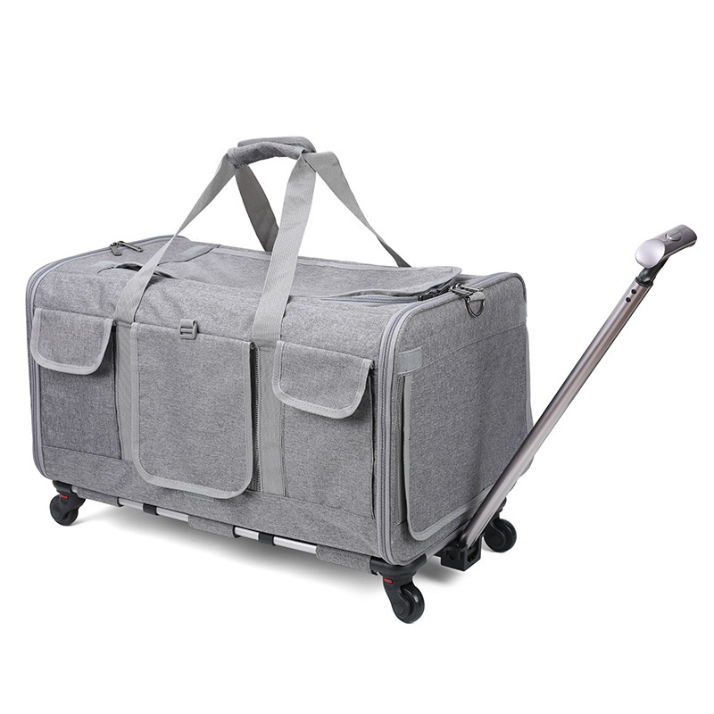 Collapsible Extra Large Cat Carrier with Wheels and Litter Box, Rolling Soft Carrier with Breathable Mesh Windows and Locking Zippers for Long Distanc