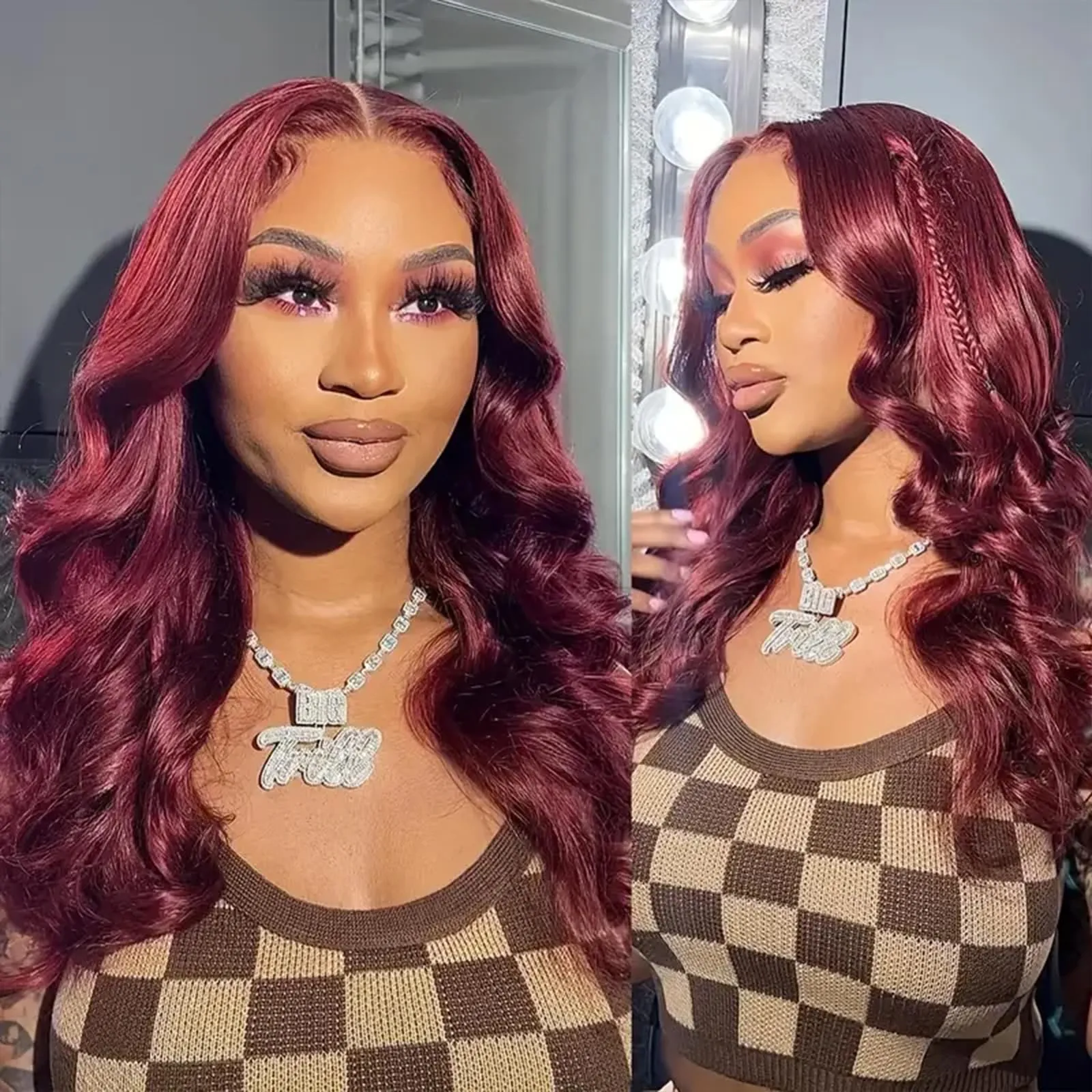 13x4Lace Front Synthetic Wine Red Wig 32Inch Long Natural Wave Big Curly Wigs Versatile Style For Daily Use 180 Density heat-resistant fiber Look Like