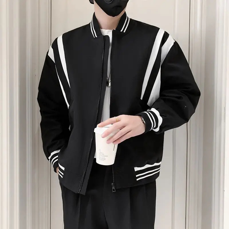 Trendy Contrast Color Jacket Men Spring and Autumn Casual Baseball Uniform Jacket 2025 Mens Versatile Loose Zipper Top 250116