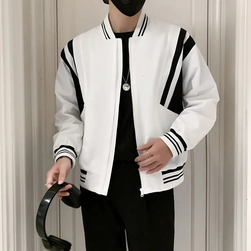 Trendy Contrast Color Jacket Men Spring and Autumn Casual Baseball Uniform Jacket 2025 Mens Versatile Loose Zipper Top 250116