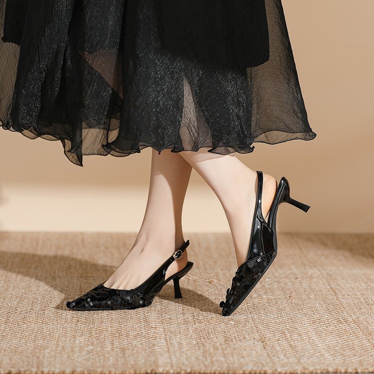 Women Sandals Shining Design High Heel Fashion NEW hot Trendy Wear Triple Black Sier Free shipping