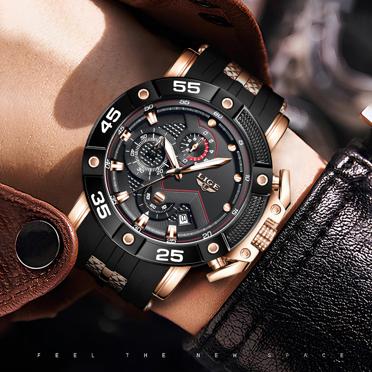 LIGE Business Men's Watch Quartz Watch Chronograph Multi functional Night Light Calendar Sports Waterproof Watch Festival Gift