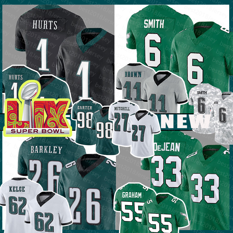 Mens DeVonta Smith Football Jerseys Jalen Hurts Saquon Barkley Brown Brandon Cooper DeJean Brian Dawkins Goedert Jalen Carter Quinyon Mitchell Jeremiah