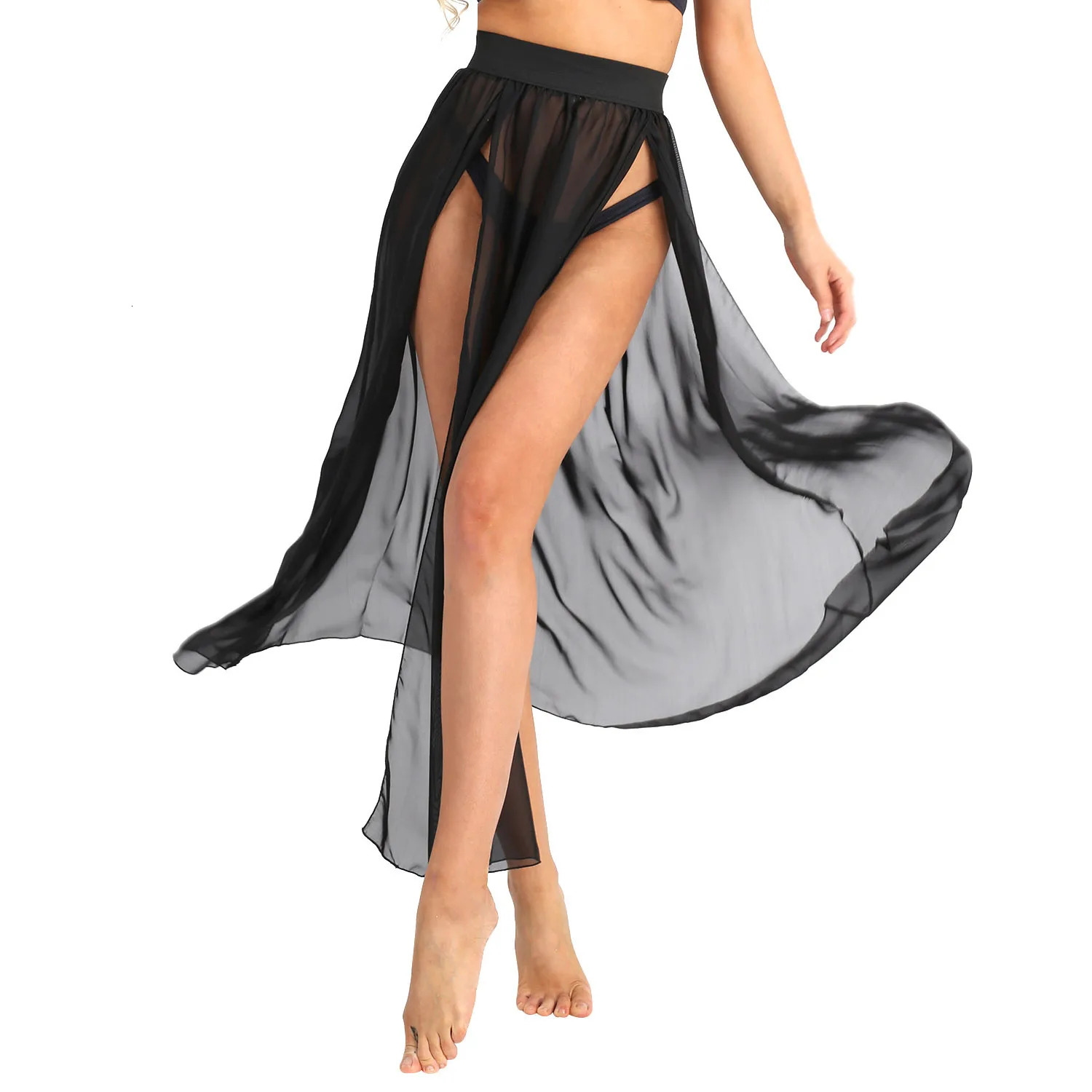 Sexy Women Sheer See Through Chiffon Maxi Skirts High Split Flowy Long Skirt Transparent Bikini Cover Up Bottoms Pool Party Club 250122