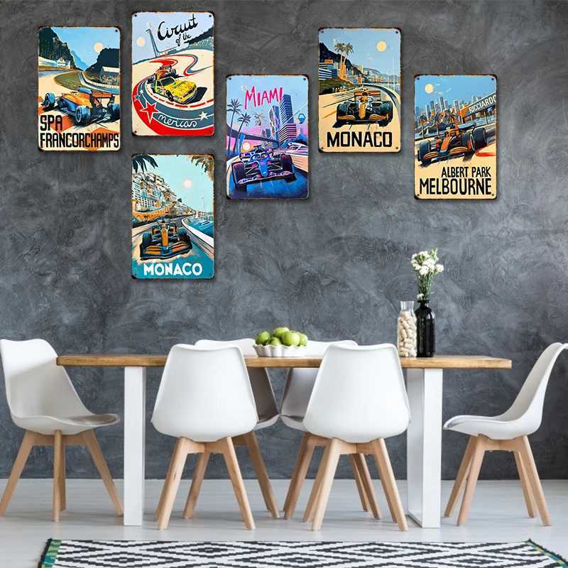 High Quality Vintage F1 Neon City Comic Watercolor Racing Car Metal Poster Tin Sign Wall Art Racer Plate Aesthetic Motorsport Decoration T250118