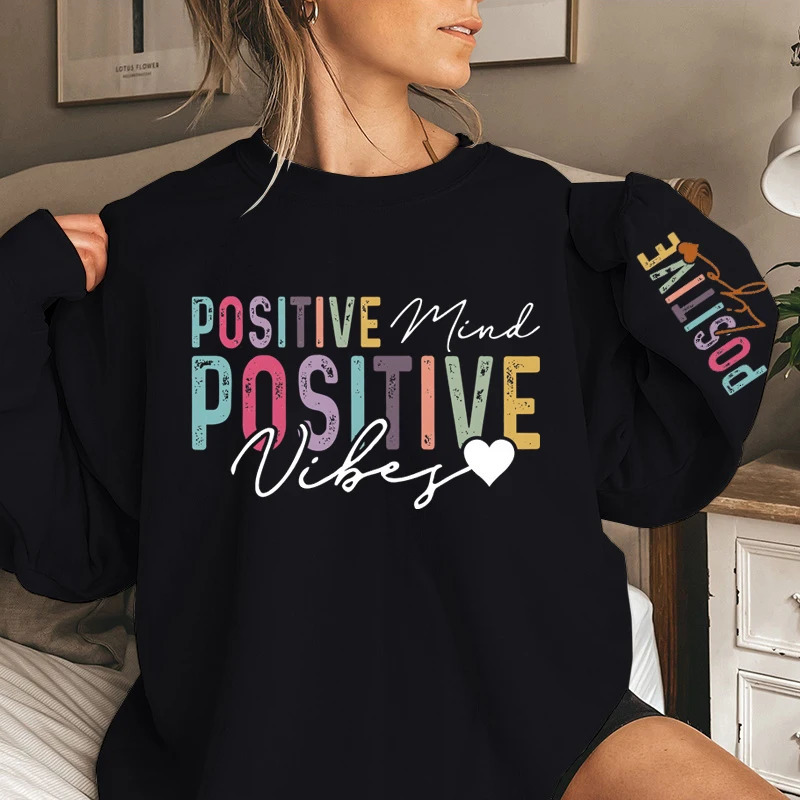 Womens Sweatshirts Positive Affirmations Life Mind Vibes Print Crew Neck Oversized Graphic Long Sleeves Pullovers 250121