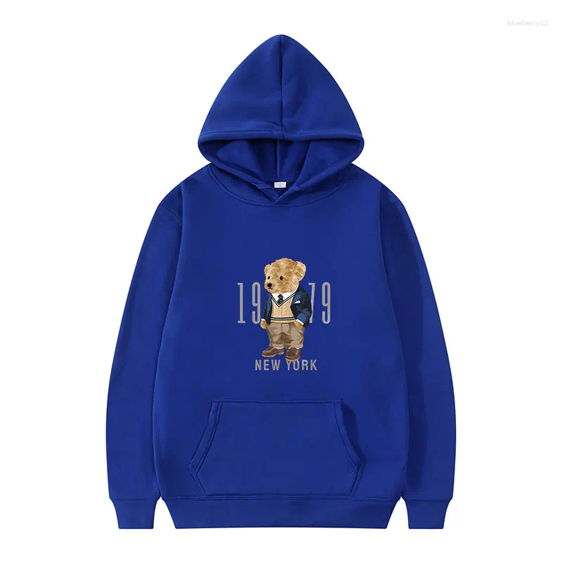 Stylish Hoodie Men Autumn Winter Teddy Bear Print Velvet Hoodie Mens Fashion Hoodies u0026 Strtwear Trendy Hooded Sportswear L2510183TFF