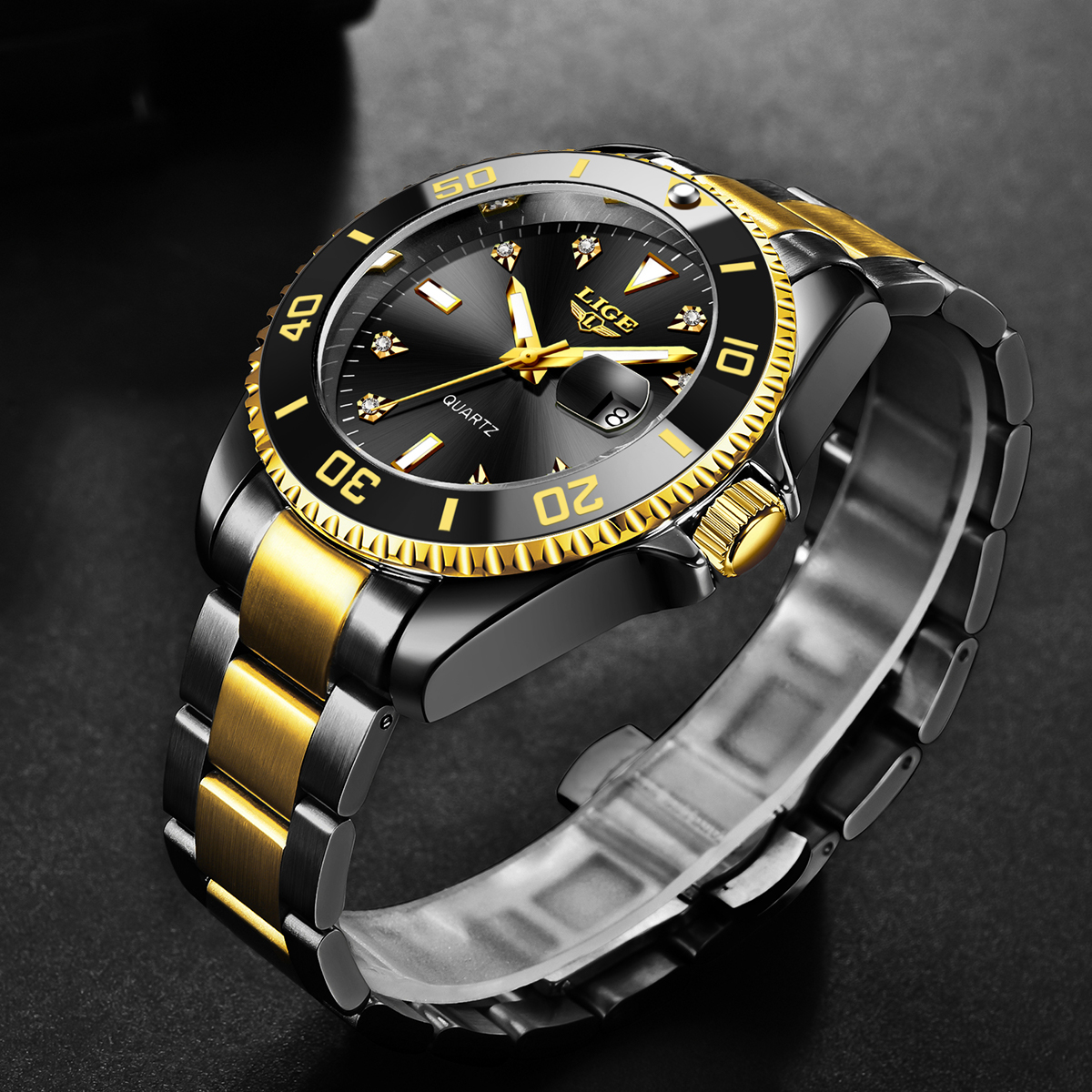 LIGE Simple and Fashionable Men's Quartz Watch Business Stainless Steel Strap Men's Watch Multi functional Waterproof Calendar Night Light W