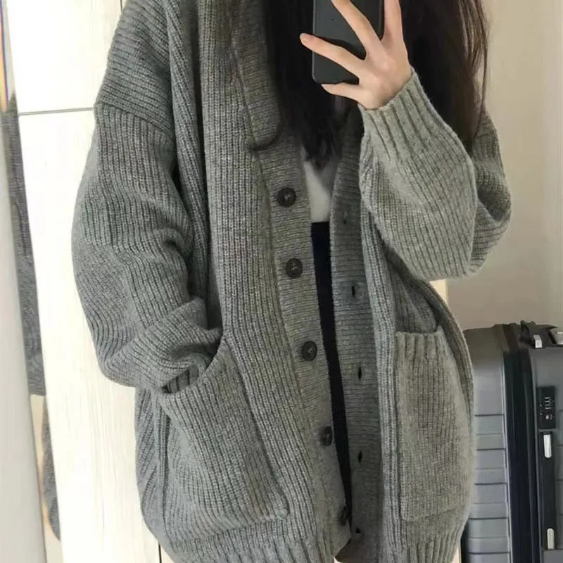 Women Button Pocket Loose Cardigan Coats Autumn Lady Korea Student Knitwear Sweaters PUMY01 250109Z