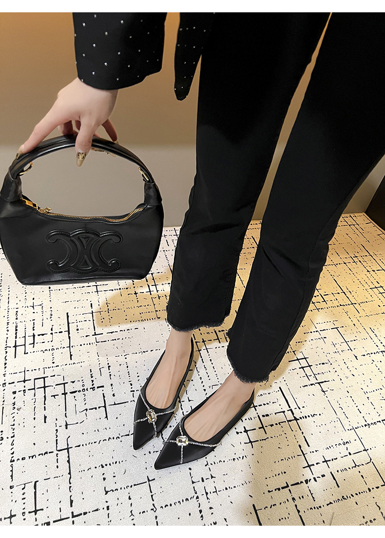 2025 new all-matching pointed head with diamond women's single shoes flat temperament with skirt