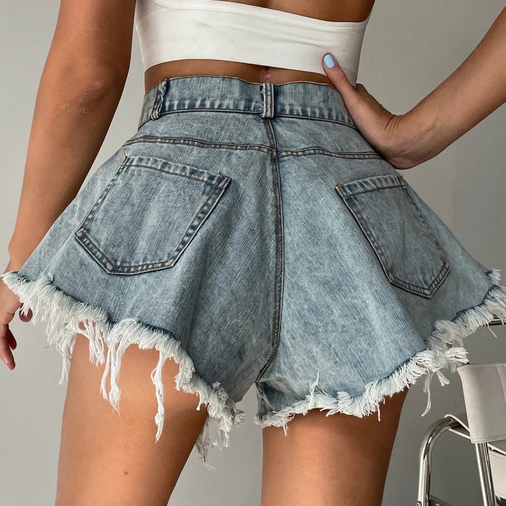 Summer Women Jeans Denim Shorts High Waist Loose Tassel Jeans S-xxl 250122