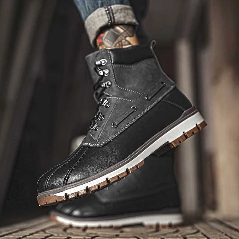 Mens Leather Winter Tooling Boots Warm Fur Boots for Men Outdoor Waterproof High-top Non-slip Boots Comfortable Men Snow Boots M250121