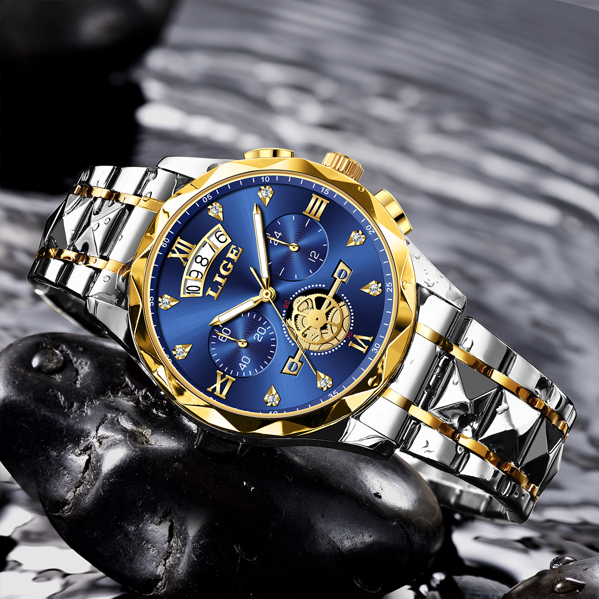 Lige Men's Fashion Business Watch Multi functional Waterproof Calendar Luminous Quartz Watch