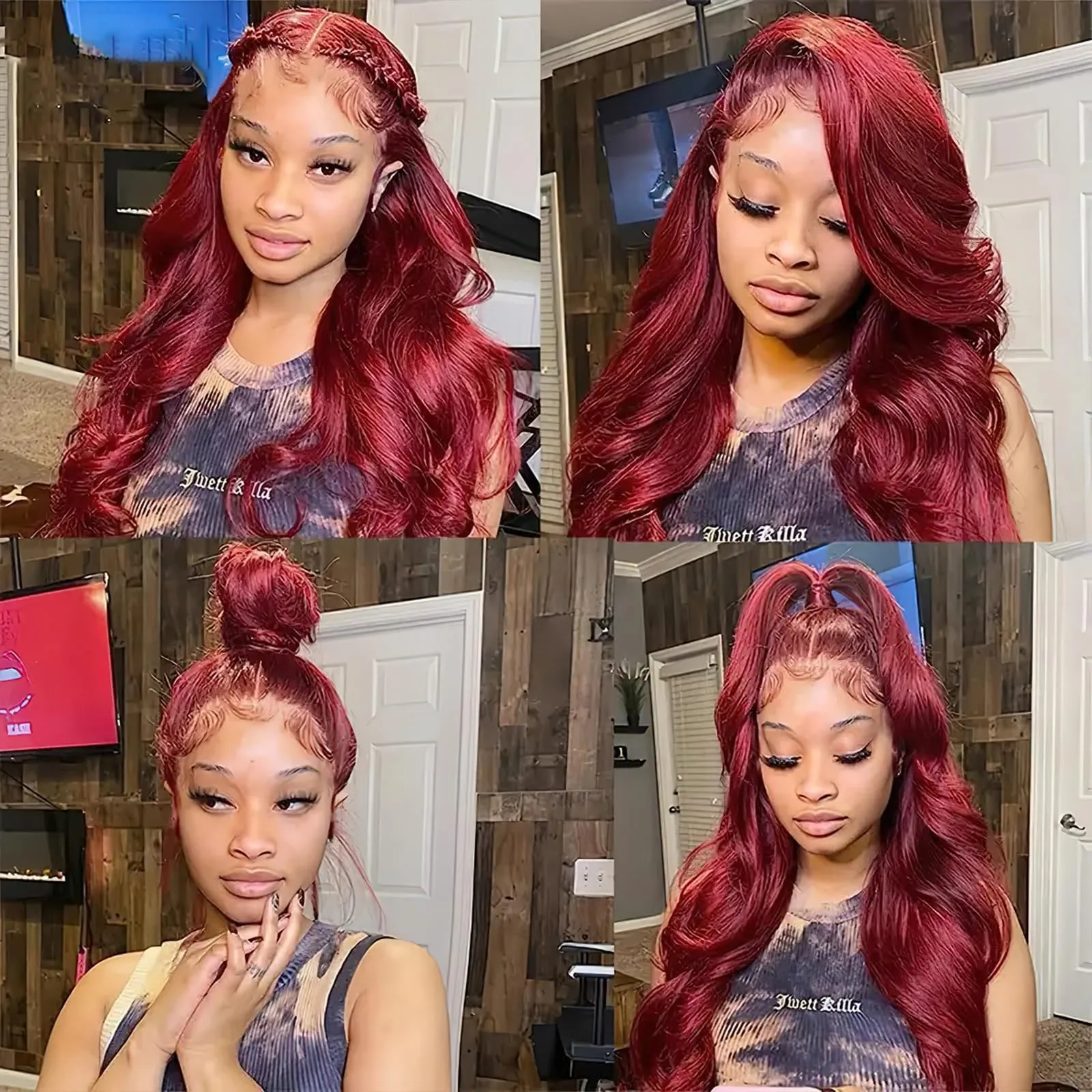 13x4Lace Front Synthetic Wine Red Wig 32Inch Long Natural Wave Big Curly Wigs Versatile Style For Daily Use 180 Density heat-resistant fiber Look Like