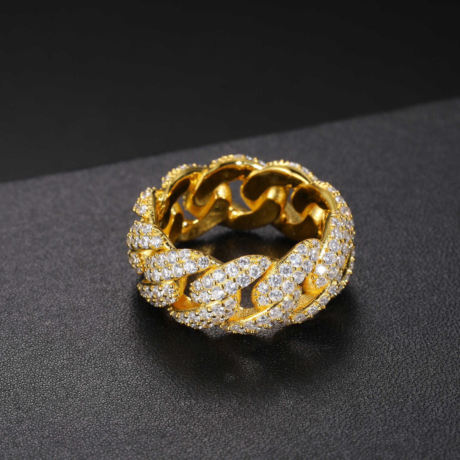Wholesale Bg Hip Hop Jewelry 9mm Gold Plated Sterg Sier VVS Moissanite Dia Iced Out Cuban Band Ring For Men