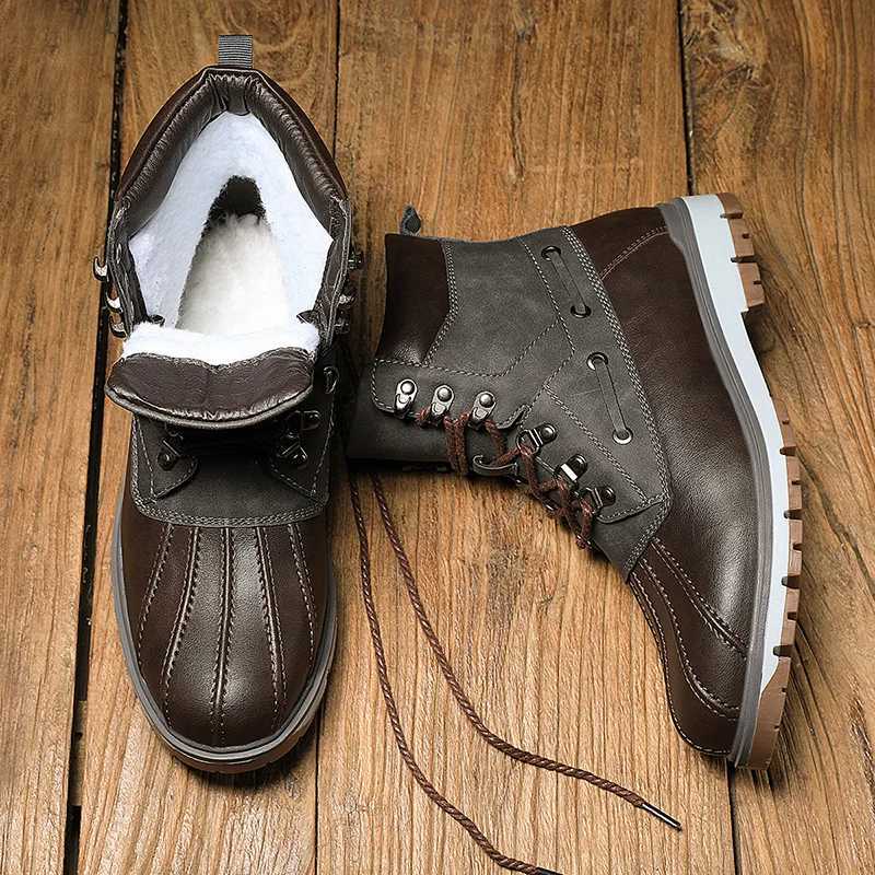 Mens Leather Winter Tooling Boots Warm Fur Boots for Men Outdoor Waterproof High-top Non-slip Boots Comfortable Men Snow Boots M250121
