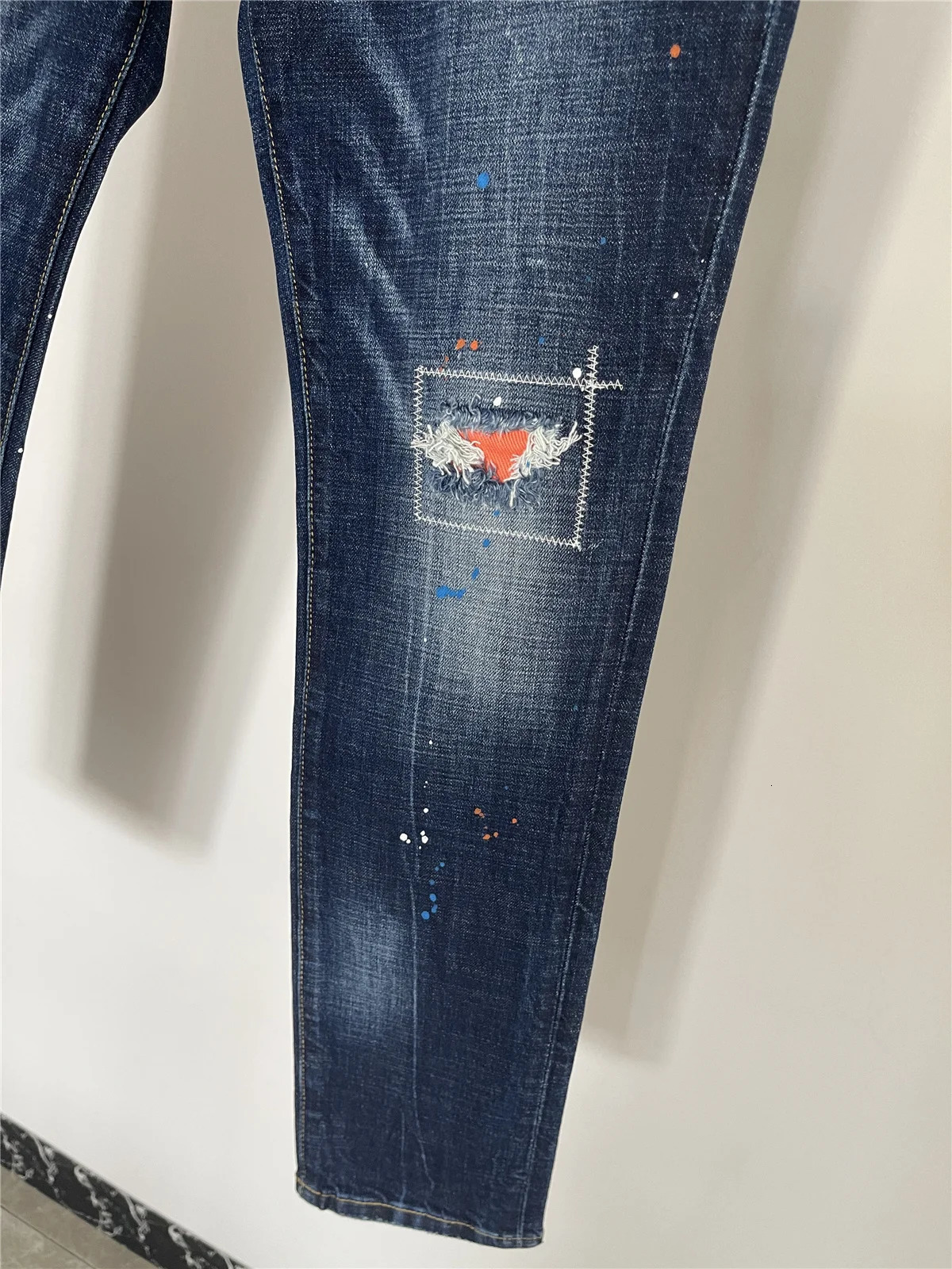 autumn and winter mens jeans fashion slim three-dimensional cut stitching micro elastic spot button 250116