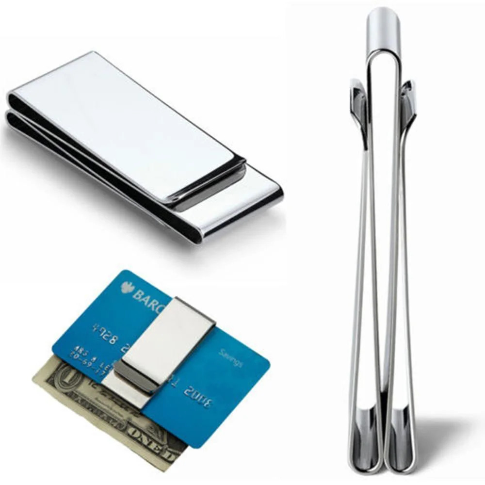 Silver Money Clip Mens Stainless Steel Cash Holder Male Mini Purse Metal Bill Clamp Slim Pocket ID Credit Card Folder 250114