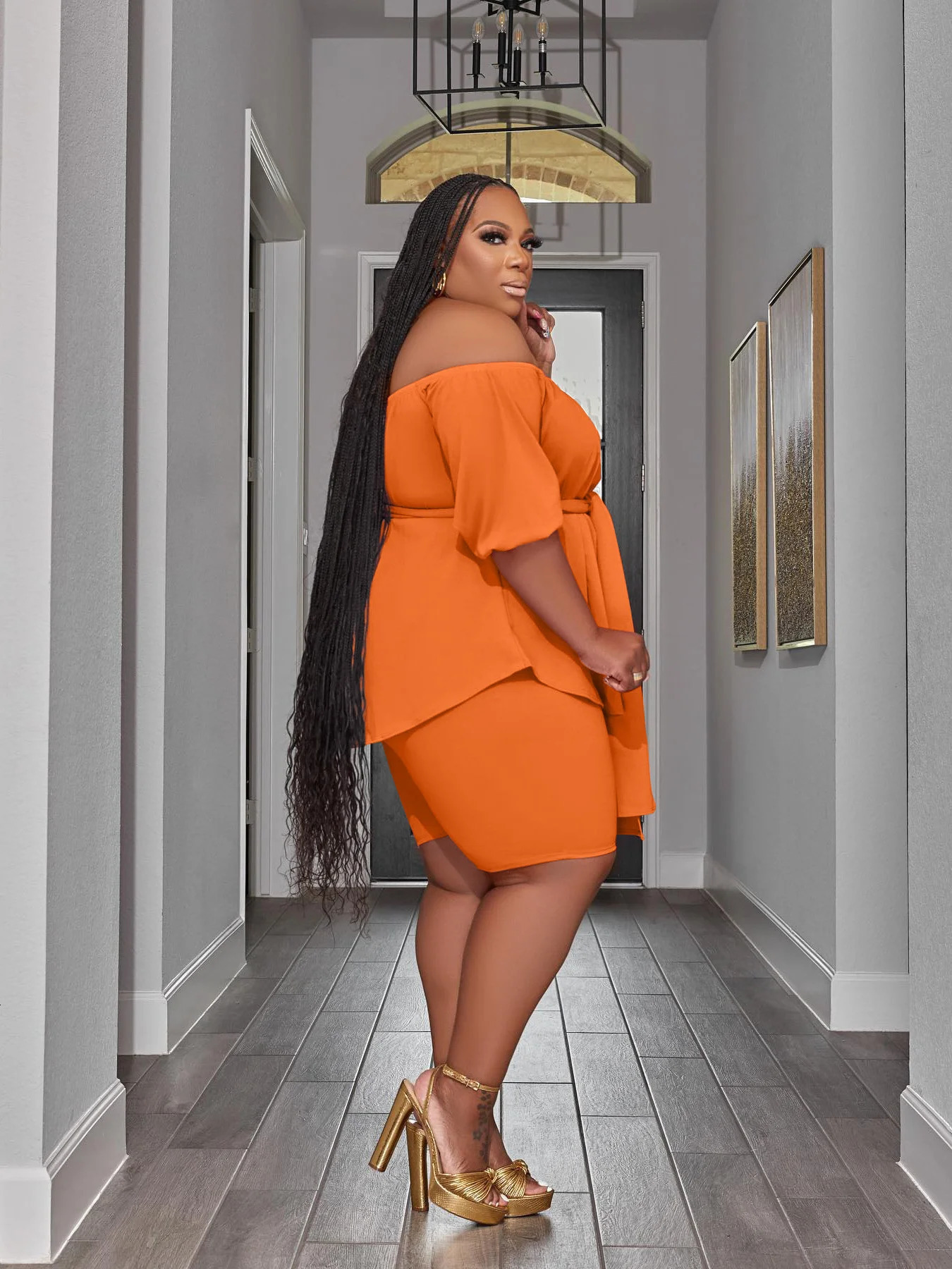 Wmstar Plus Size Two Piece Outfit In Matching Shorts Sets Loose Top with Bandage Summer Wholesale Drop 2023 250122